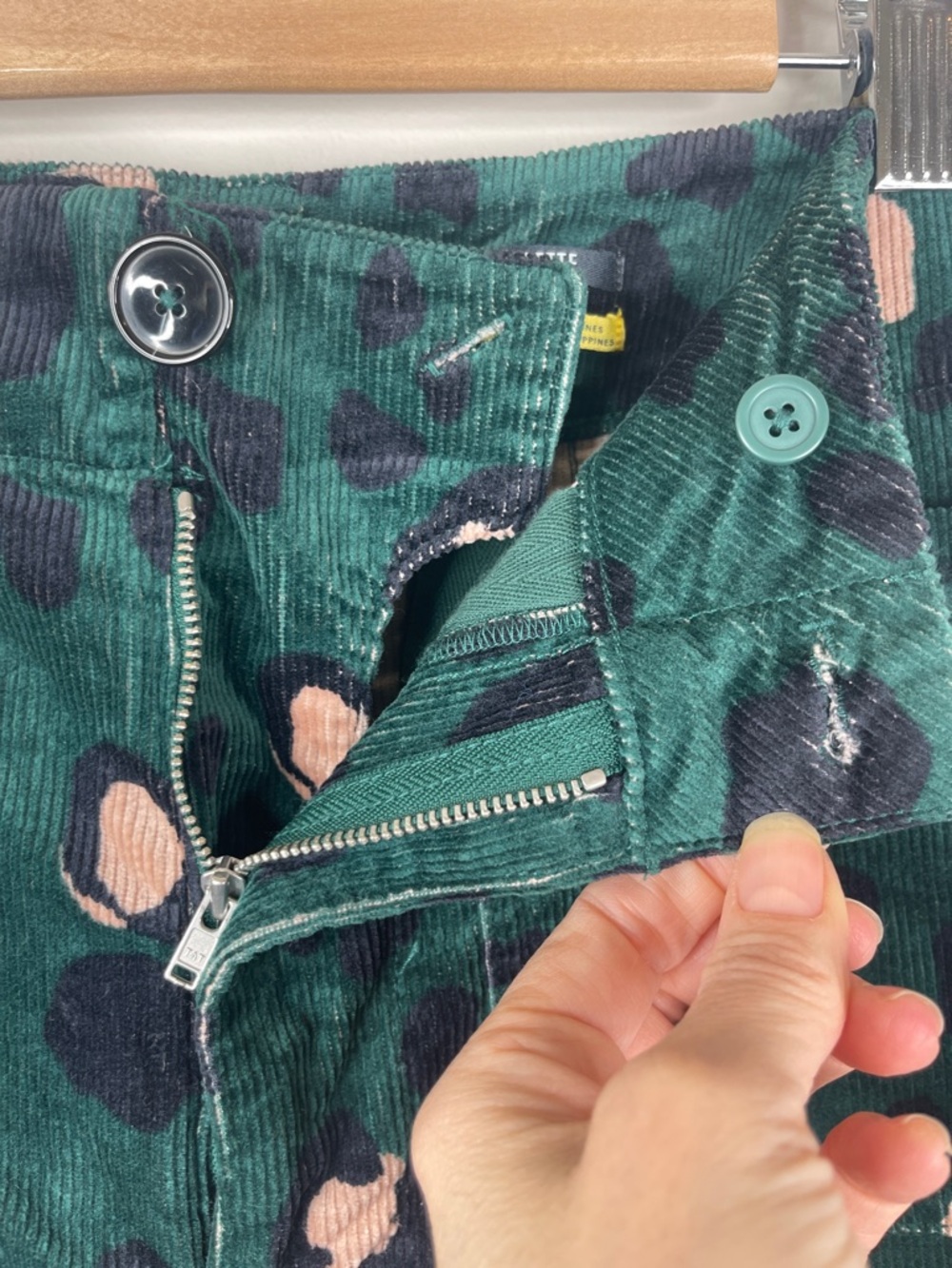 Anthropologie Maeve The Colette Green Leopard Corduroy Pants Size 30 - Picture 5 of 7